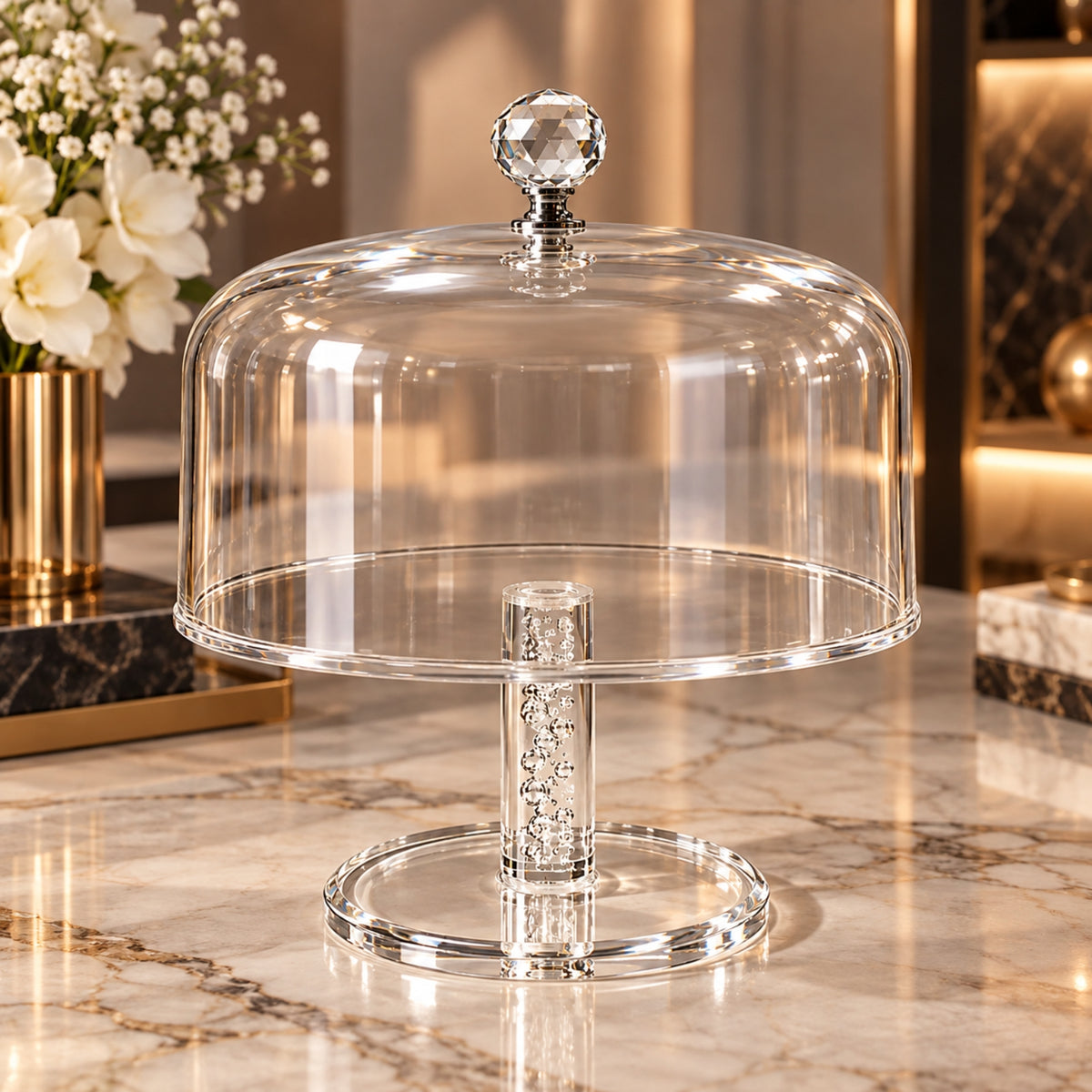 Premium Acrylic Cake Stand with Clear Cover – Small, Medium & Large