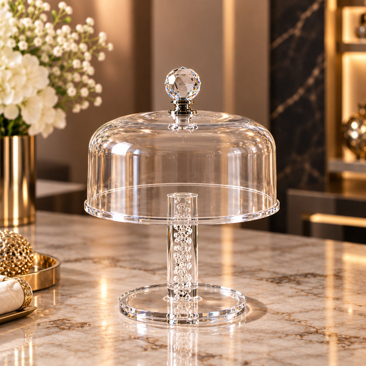 Premium Acrylic Cake Stand with Clear Cover – Small, Medium & Large