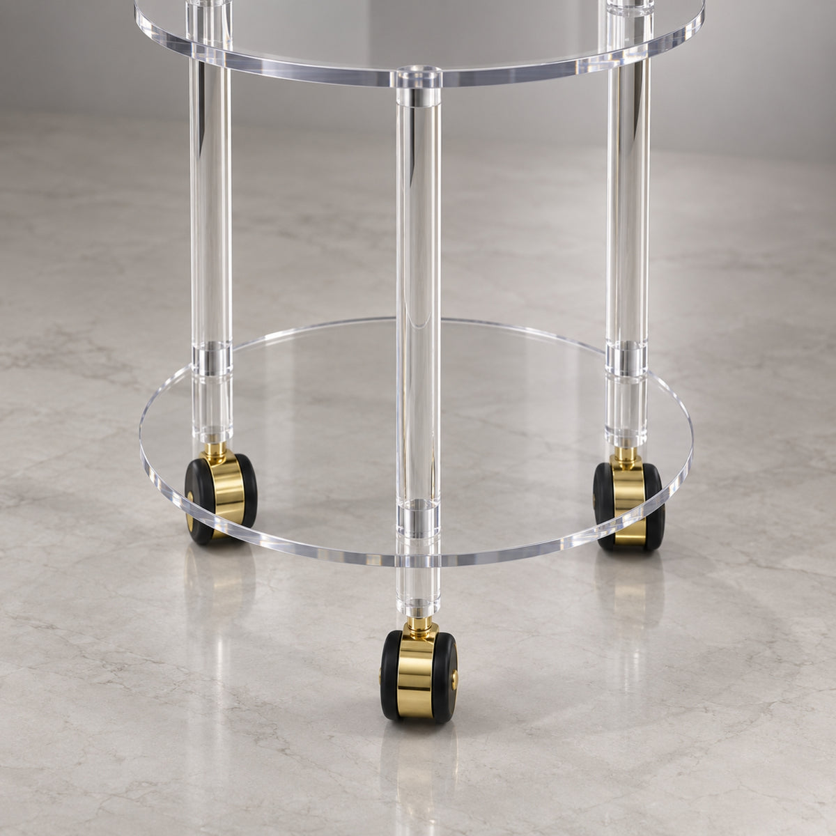 2-Tier Clear Acrylic Trolley Table with Wheels – Modern Serving Cart