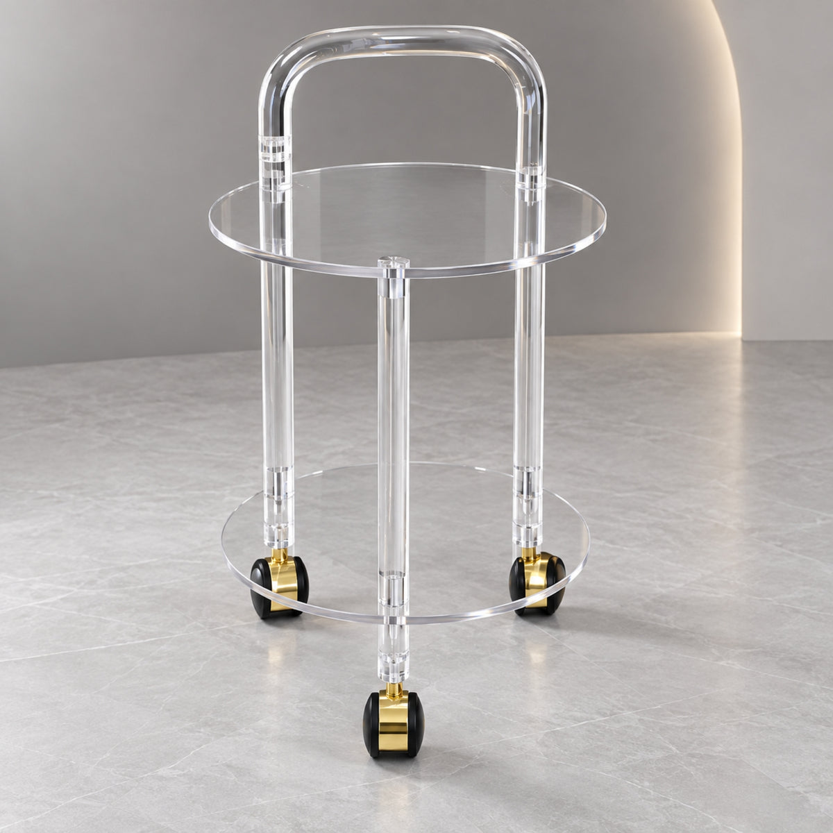 2-Tier Clear Acrylic Trolley Table with Wheels – Modern Serving Cart