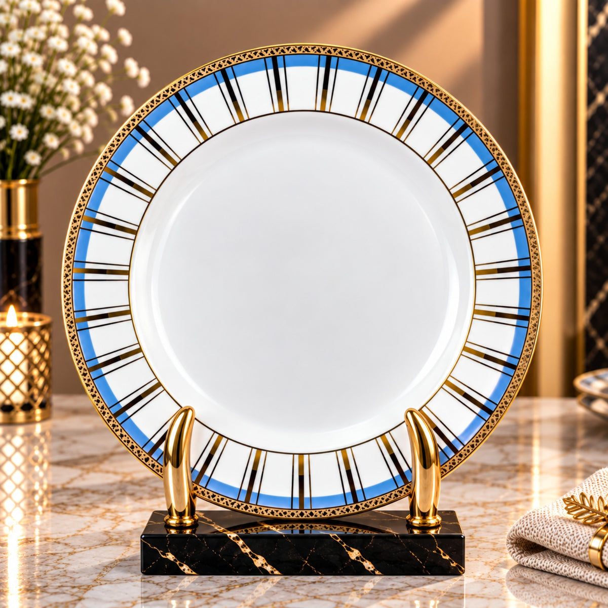 Luxury Blue, Black & Gold Decorative Plate – 15", 20" & 26"