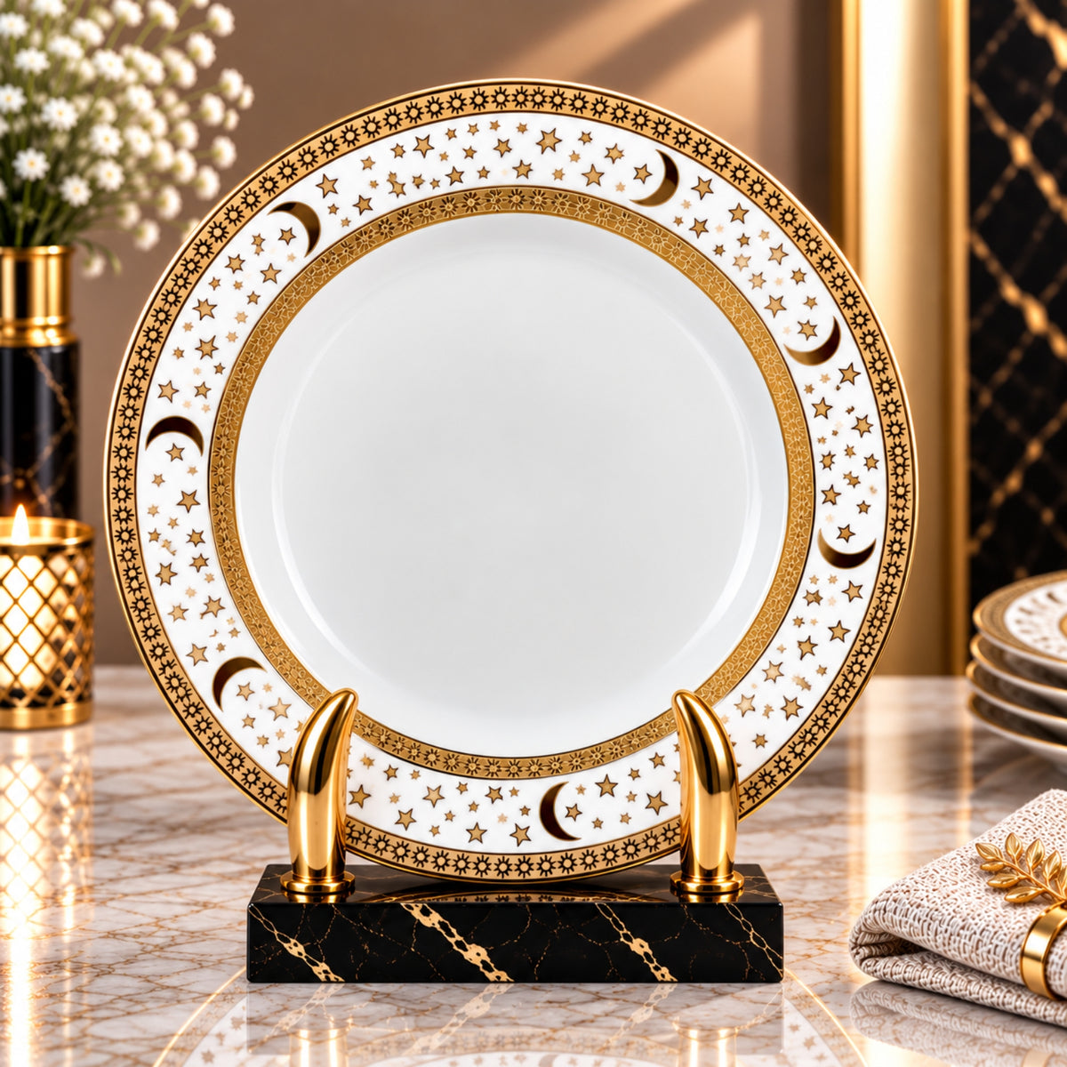 Luxury Moon & Star Decorative Plate – White & Gold – 15", 20" & 26"