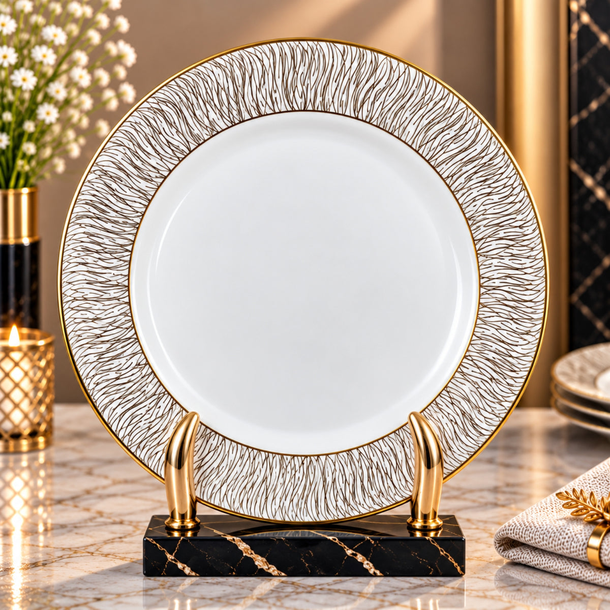 Luxury Gold Wave Pattern Decorative Plate – 15", 20" & 26"