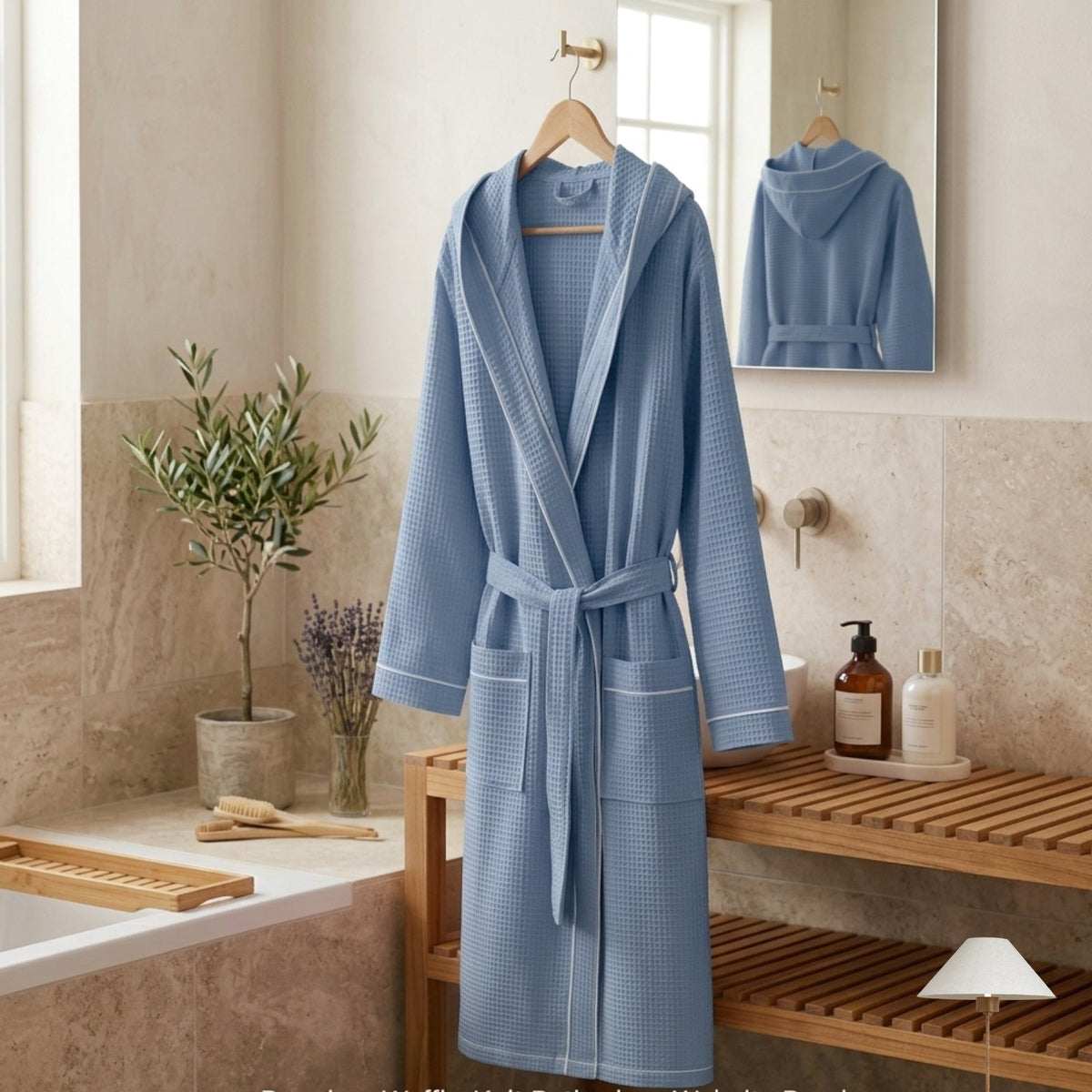 Waffle Hooded Bathrobe with Piping – Luxury Soft Bathrobe Collection