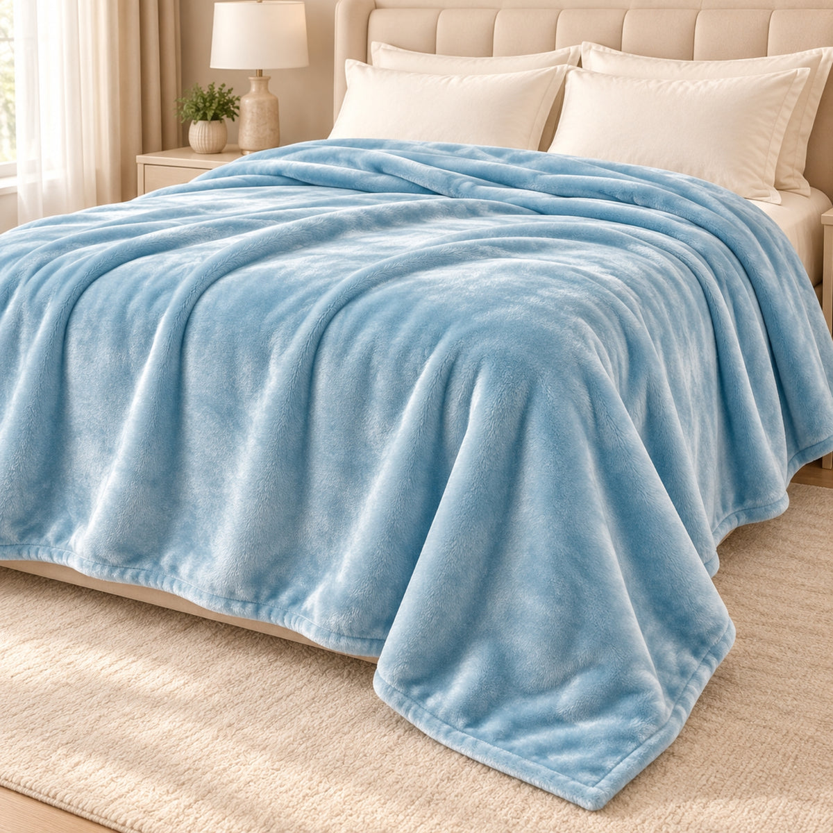 Premium Velvet Plush Blanket – Light Blue | 229 × 229 cm, 500 GSM