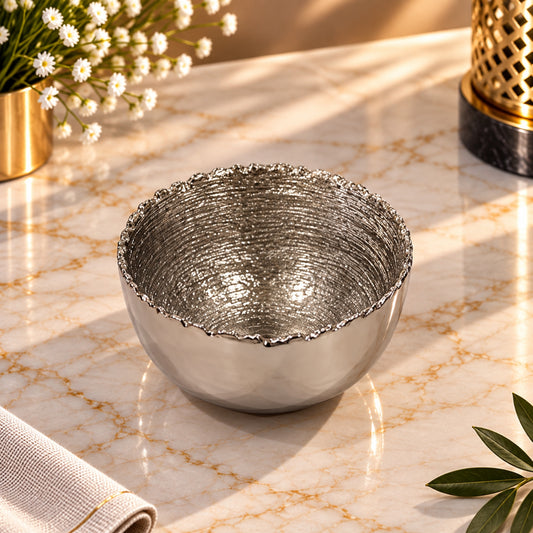 Terra Silver Textured Small Serving Bowl – 11.5 × 11.5 × 6 cm