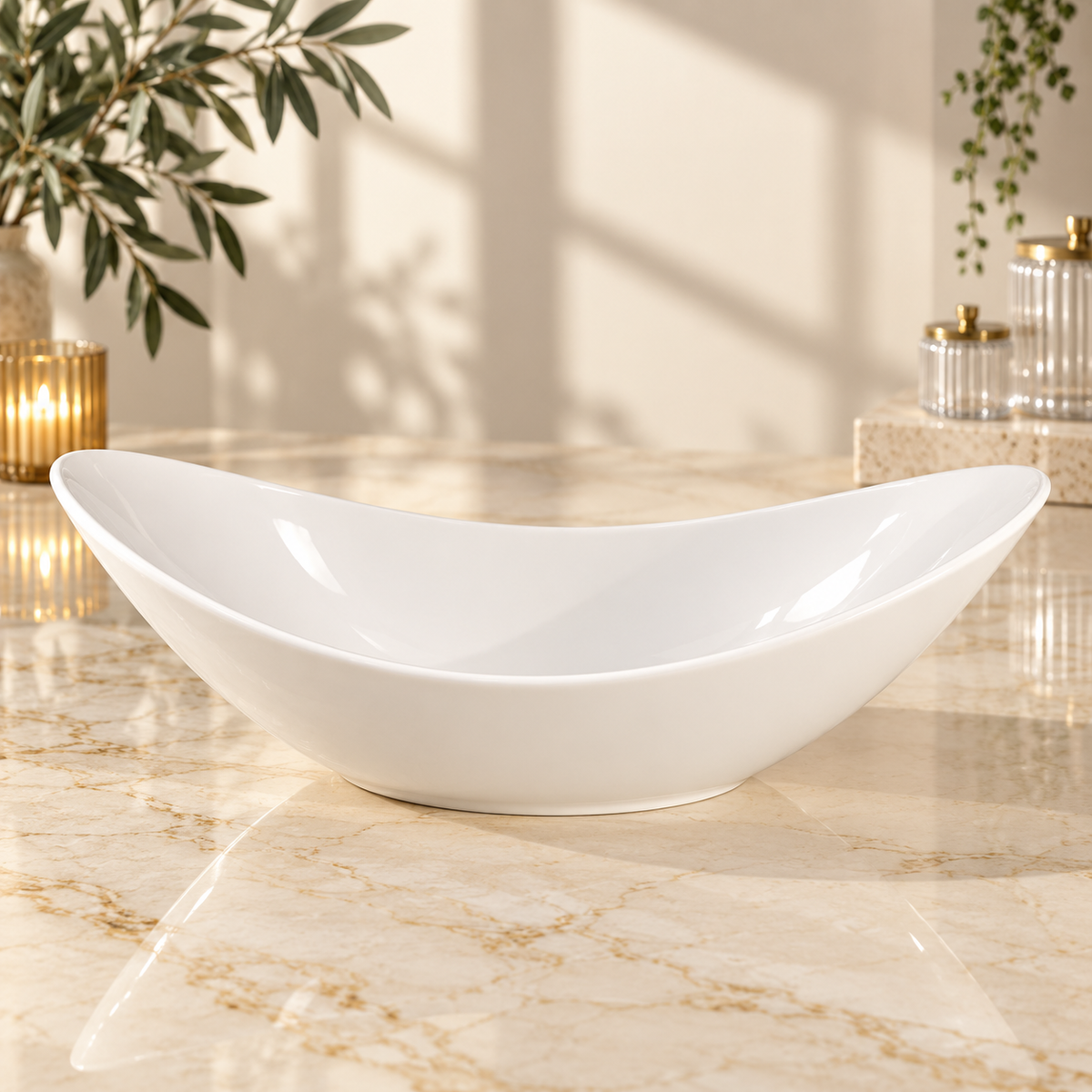 Large White Catering Bowl – Elegant Curved Serving Bowl