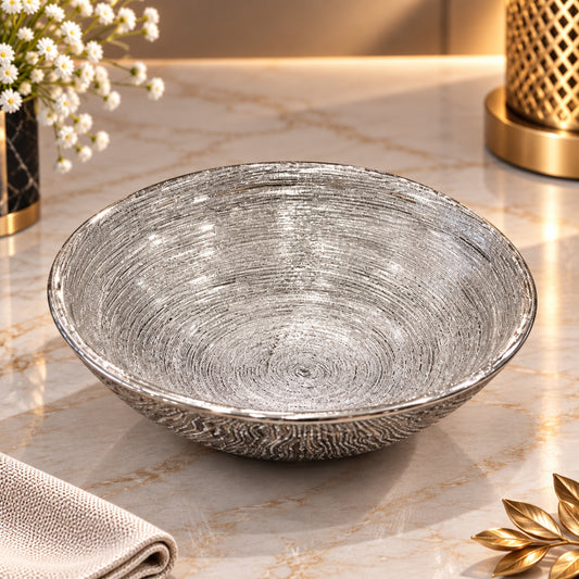 Luna Silver Big Decorative Bowl – Metallic Textured Finish 