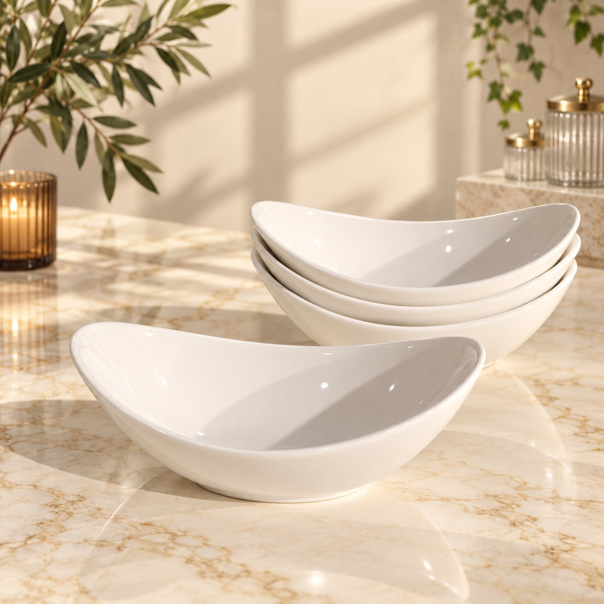 Small White Catering Bowl – Elegant Curved Serving Bowl