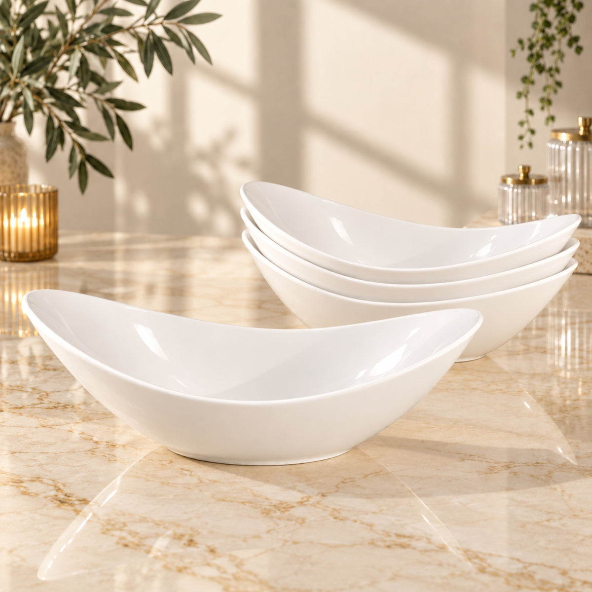 Large White Catering Bowl – Elegant Curved Serving Bowl