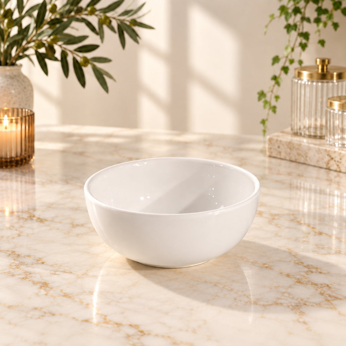 Small White Round Bowl – Classic Glossy Serving Bowl