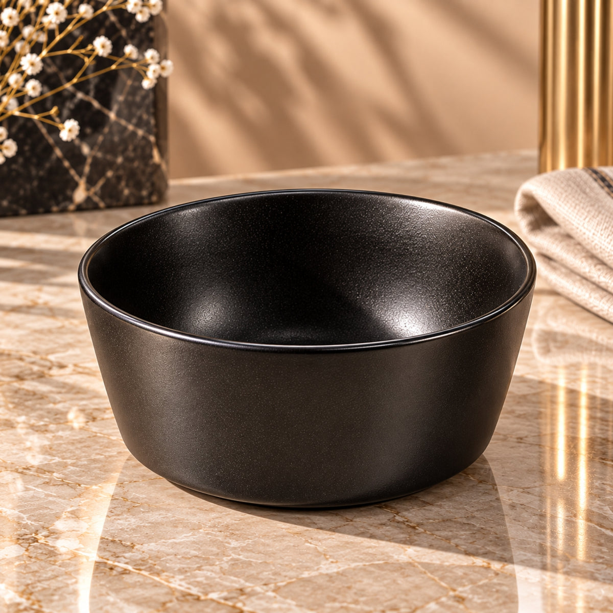 12-Piece Matte Black Stoneware Dinner Set for 4 – Plates & Bowls