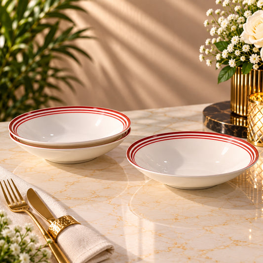 Pito Oval Plate 30cm – White with Red Rim