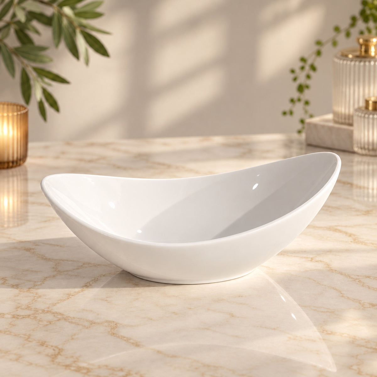 Small White Catering Bowl – Elegant Curved Serving Bowl