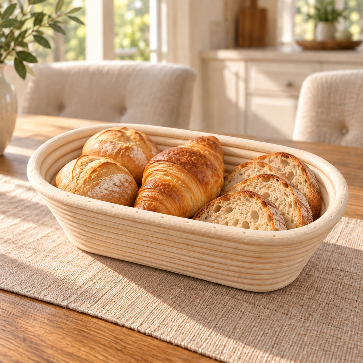 Natural Oval Bread Basket – 25 × 14 × 8 cm | Elegant Bread Serving Basket