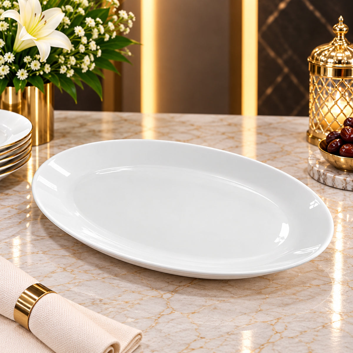 White Oval Buffet Coupe Bowl – Glossy Fine Dining Serveware