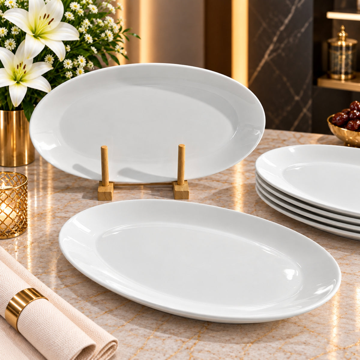 White Oval Buffet Coupe Bowl – Glossy Fine Dining Serveware