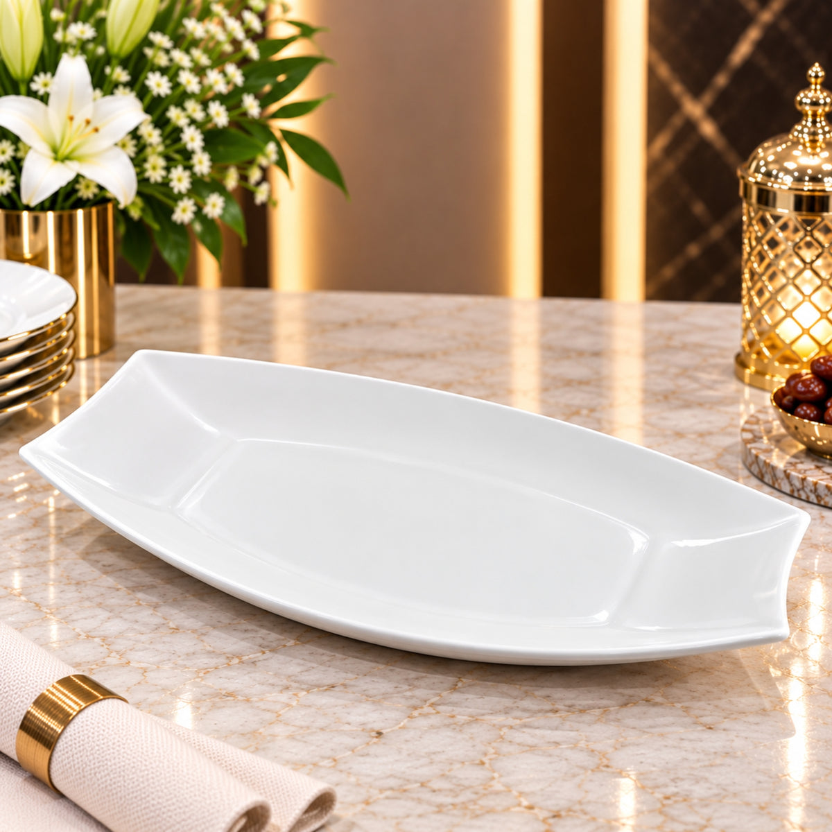 White Sandwich Serving Tray – Elegant Glossy Buffet Serveware