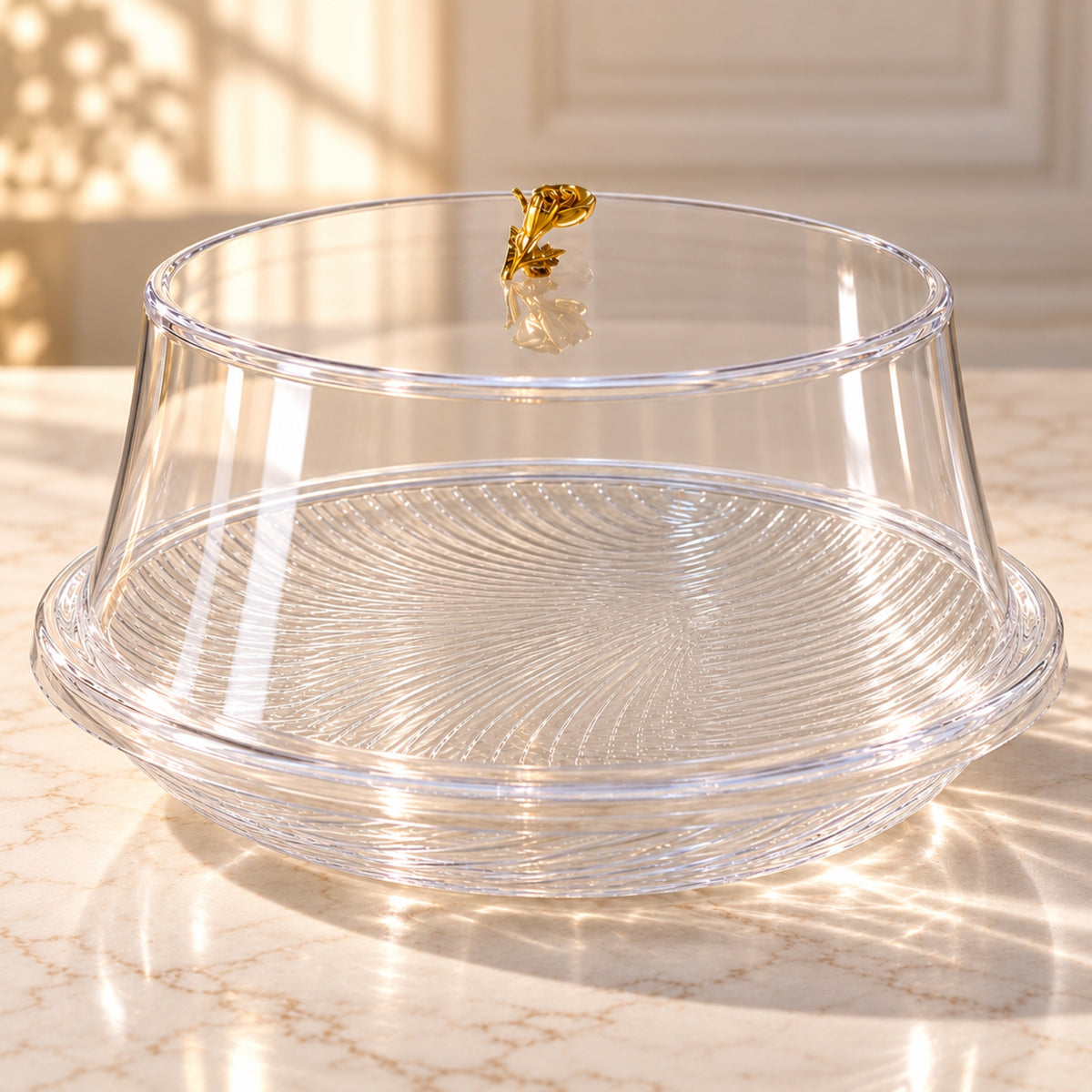 Luxury Clear Cake Dome with Gold Rose Handle – 14 Inch