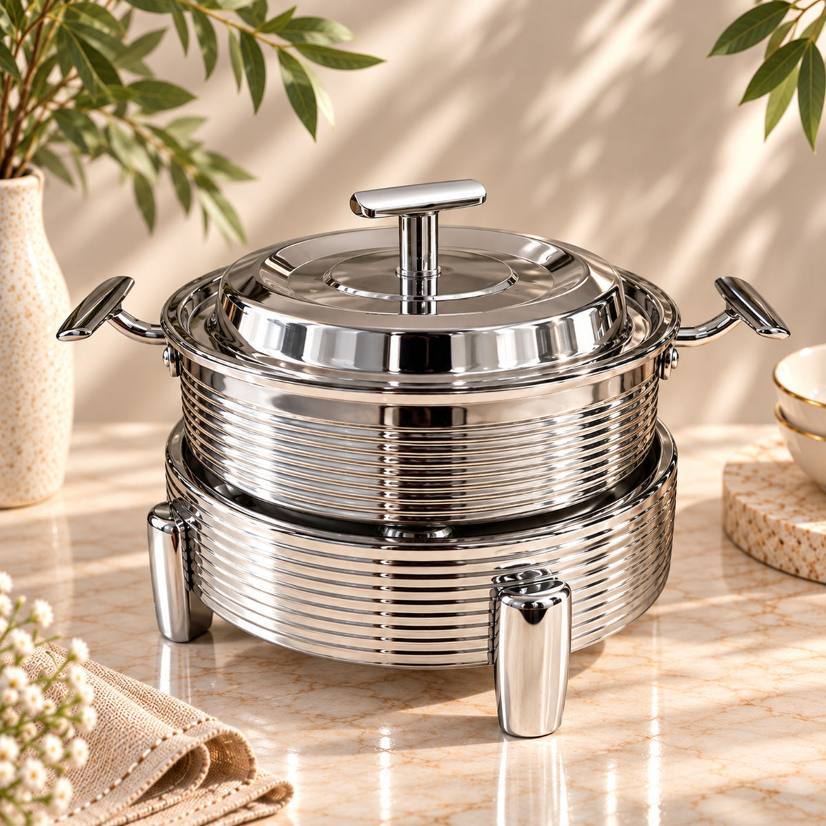 Premium Round Stainless Steel Chafing Dish with Lid – 18cm