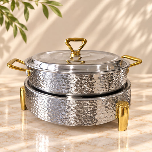 Stainless Steel Chafing Dish 26cm – Hammered Silver & Gold Design