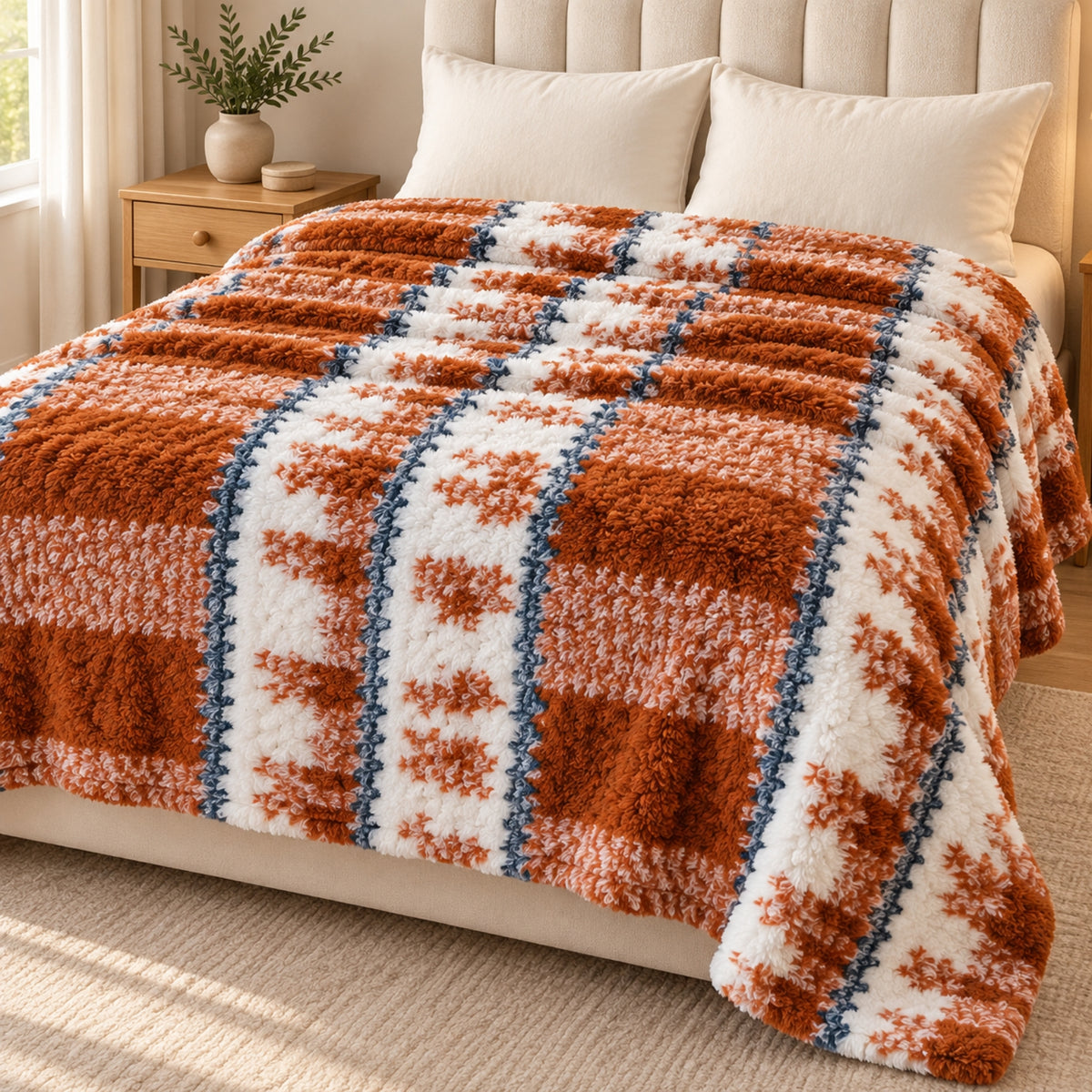 Premium Checked Plush Blanket – Rust Orange | 180 × 200 cm, 330 GSM