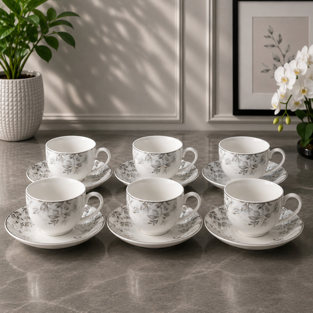 Botanical Coffee Cup & Saucer Set – 12 Pieces | SC3819
