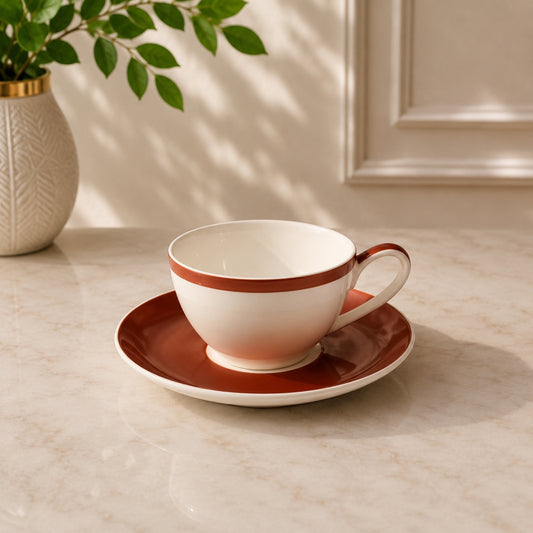 200ml red and white coffee cup with matching red saucer for coffee serving