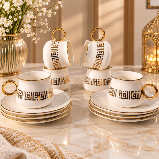Turkish Coffee Cup & Saucer Set (6 Cups + 6 Saucers) | 12 Pieces