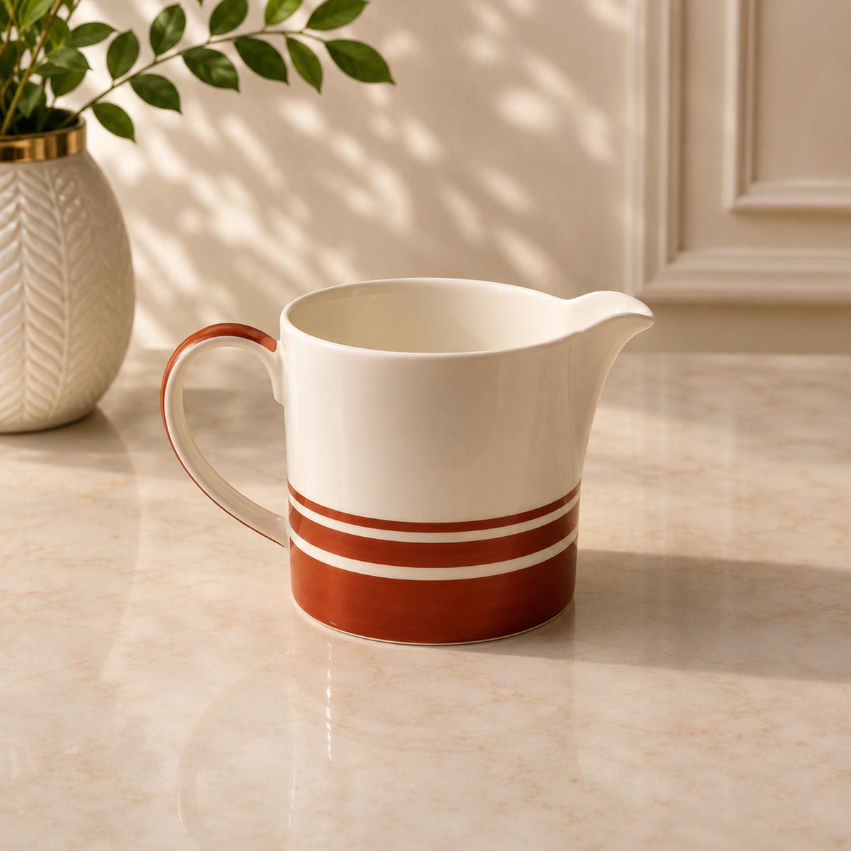 400ml red and white creamer jug with handle and pouring spout for tea and coffee serving