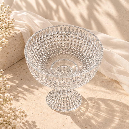 342 Large Crystal Serving Bowl on Foot – Clear Diamond-Cut Design