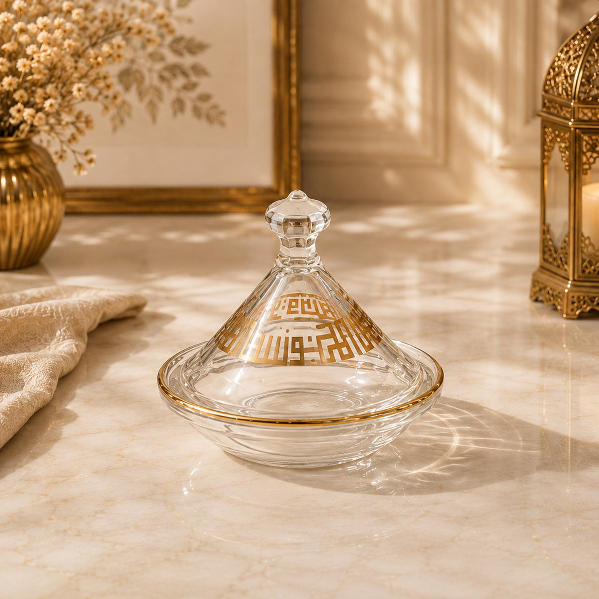 Glass Date Pot with Gold Pattern & Lid | Model 336
