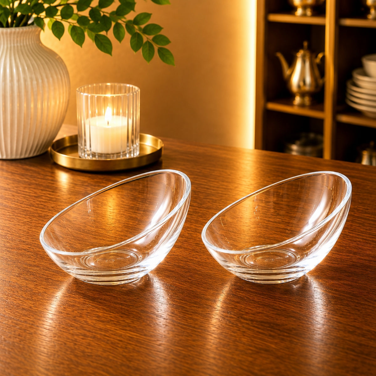 Asymmetrical Glass Dessert Bowl 2-Piece Set 500ml – Clear