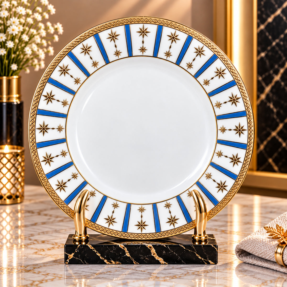 Luxury Blue & Gold Star Pattern Decorative Plate – 15", 20" & 26"
