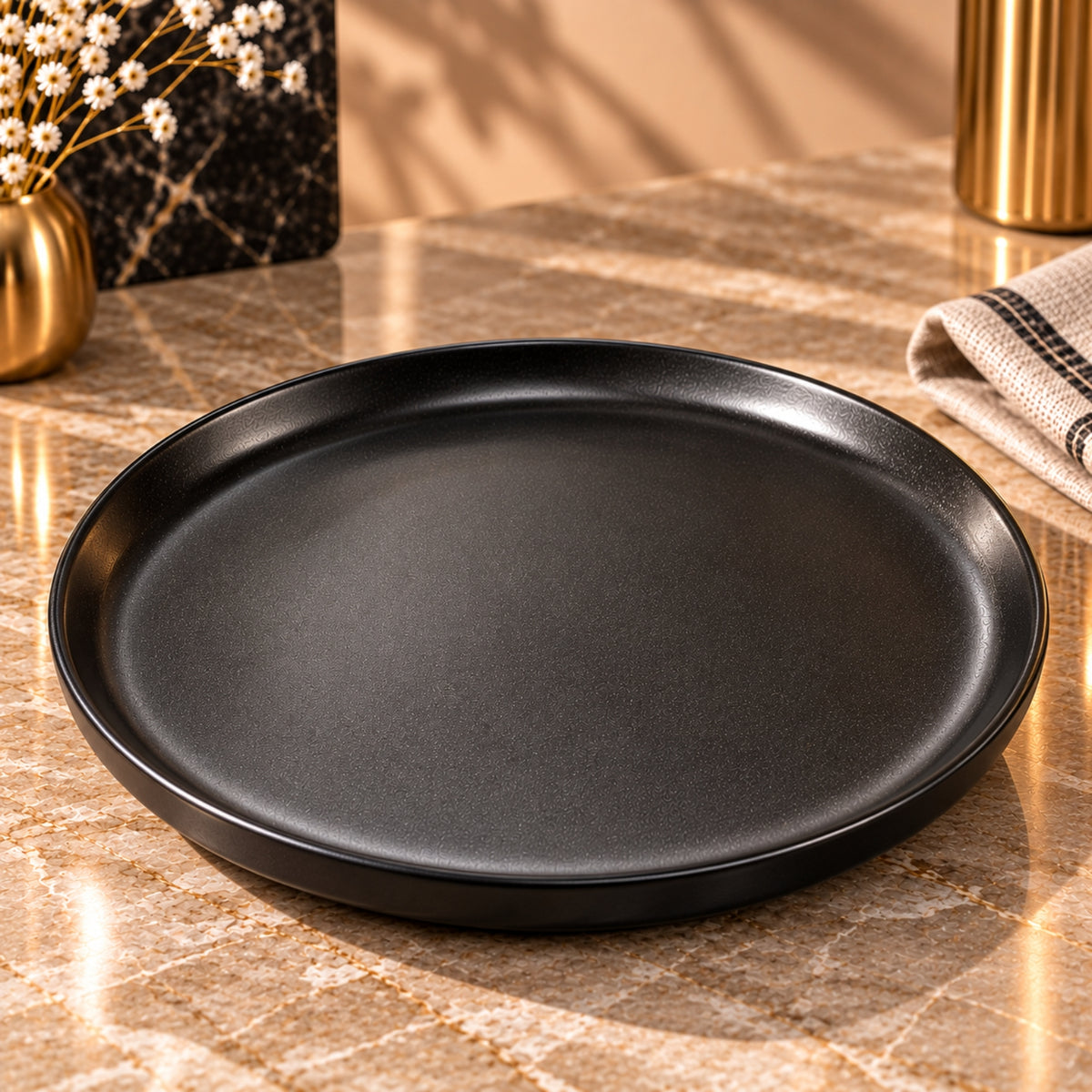 12-Piece Matte Black Stoneware Dinner Set for 4 – Plates & Bowls