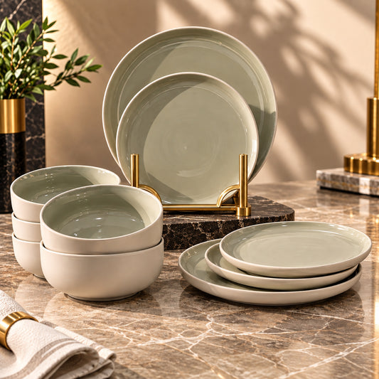 12-Piece Stoneware Dinner Set – 4 Dinner Plates, 4 Side Plates & 4 Bowls