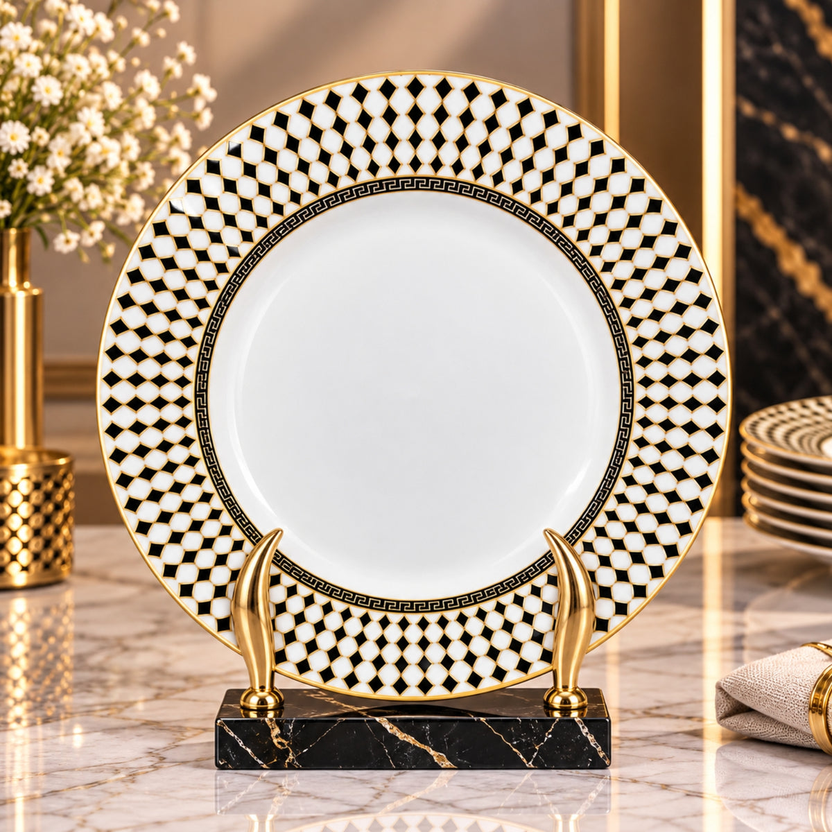 Luxury Black Diamond Pattern Decorative Plates – 15", 20" & 26"