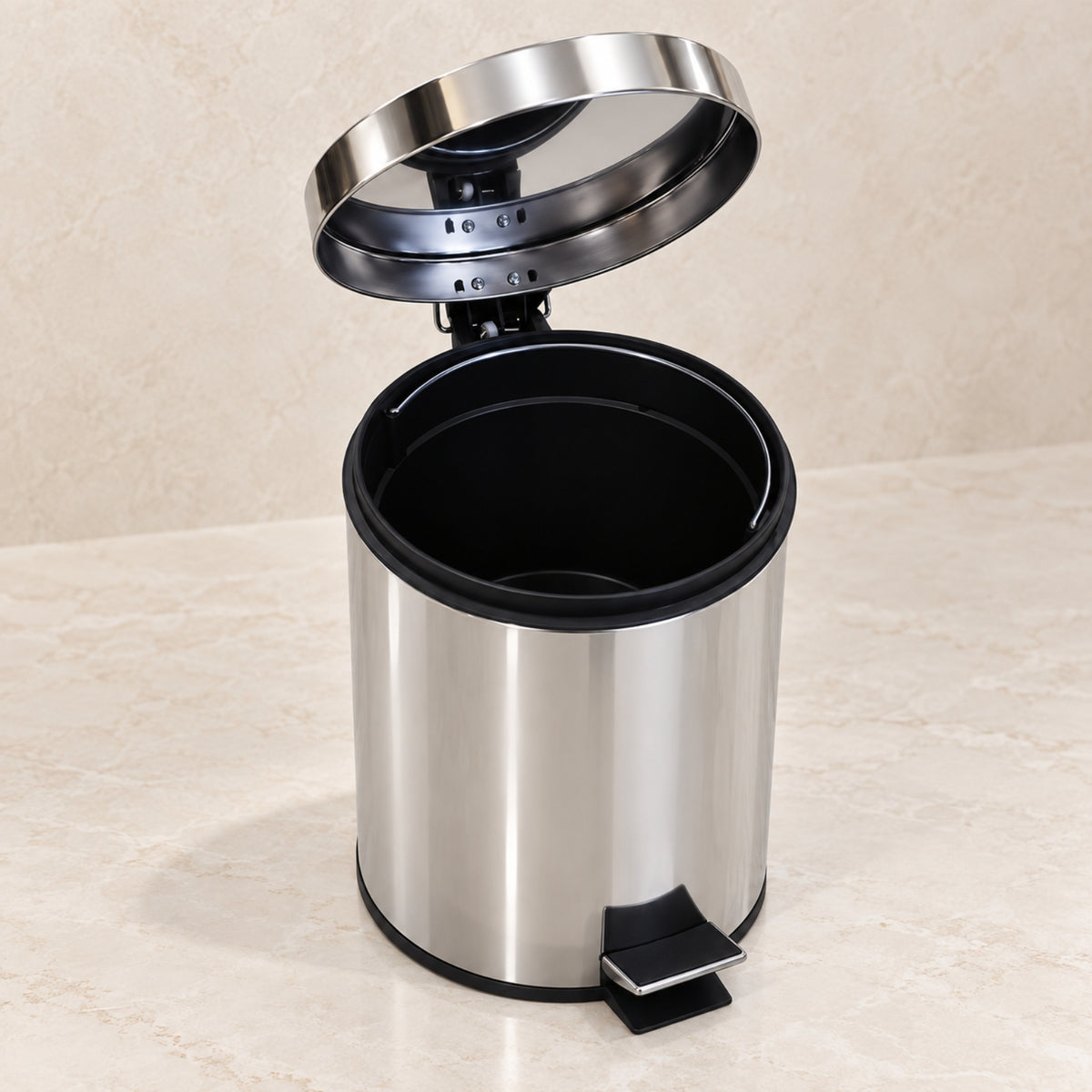 Stainless Steel Round Pedal Waste Bin with Lid – Silver Finish