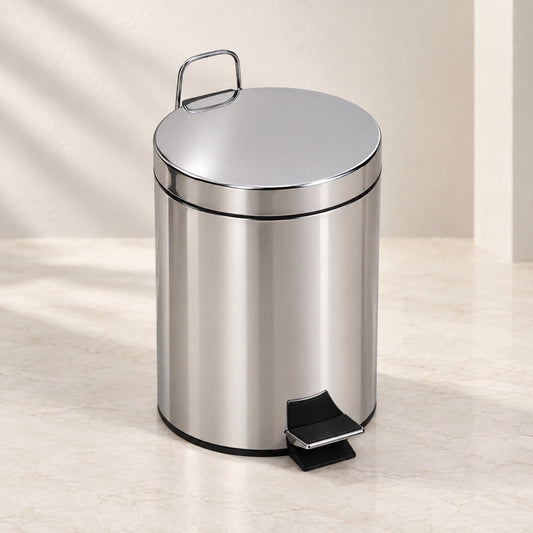 Stainless Steel Round Pedal Waste Bin with Lid – Silver Finish