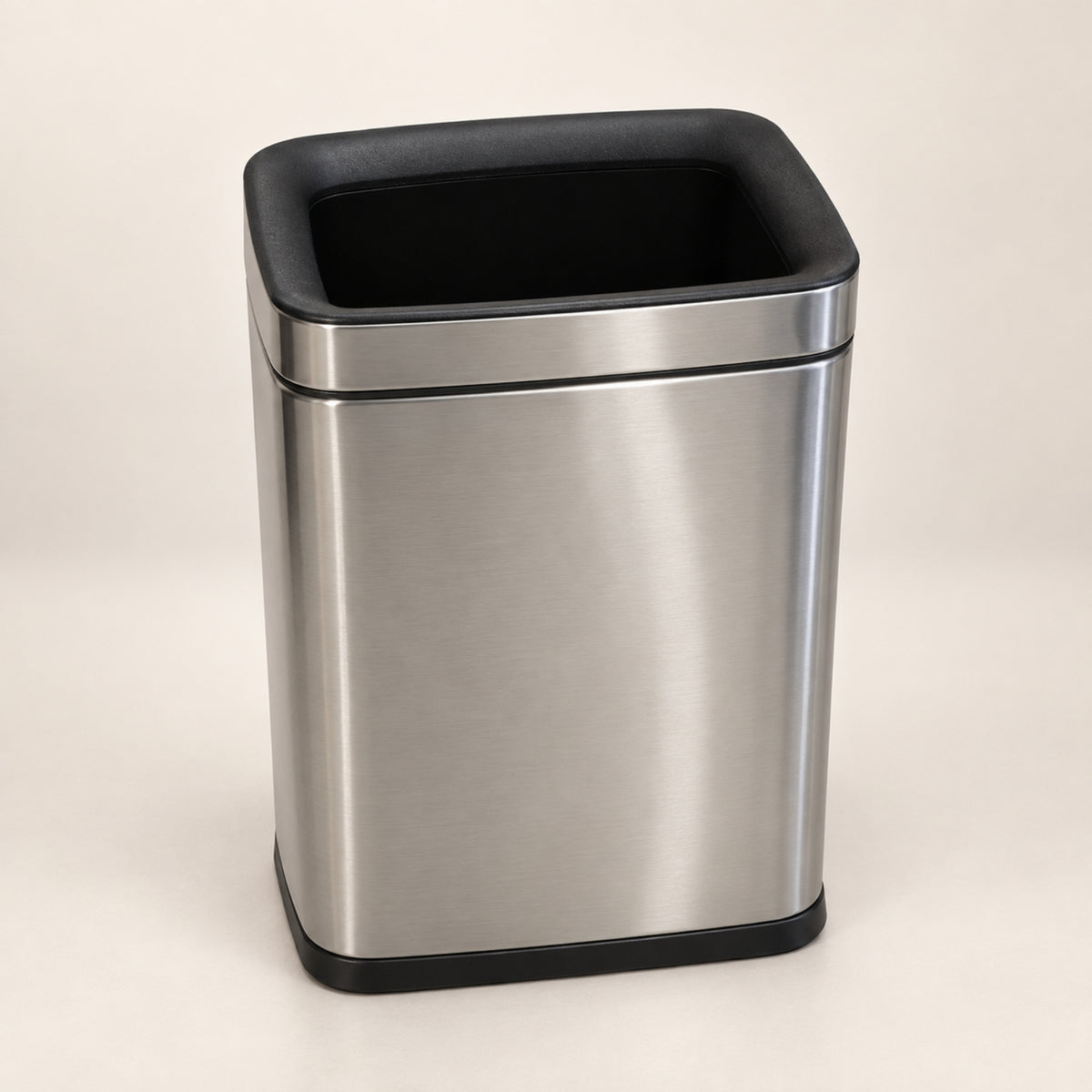 Rectangular Stainless Steel Open-Top Waste Bin – Silver & Black