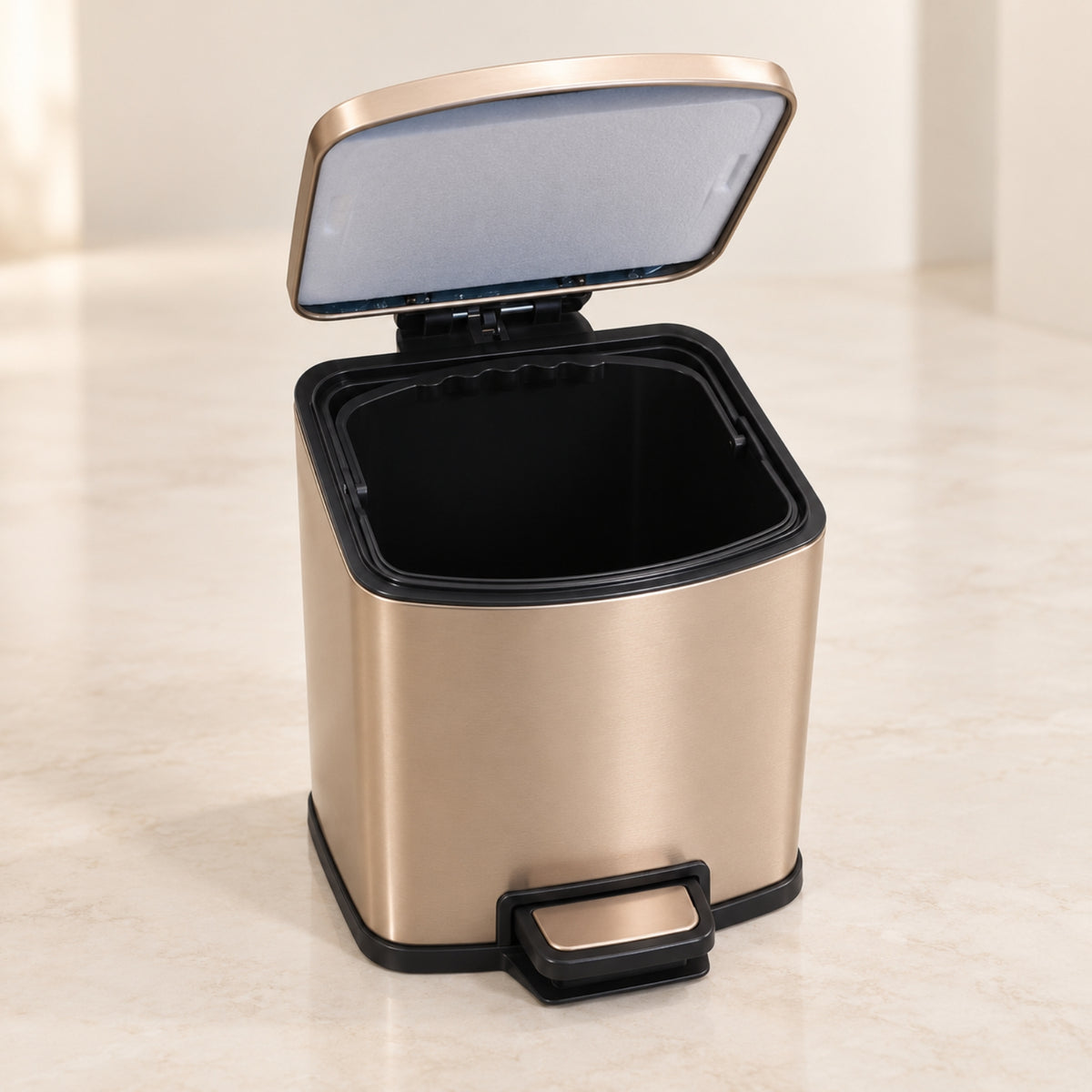 Rose Gold Mirror Pedal Waste Bin with Lid – Modern Square Design