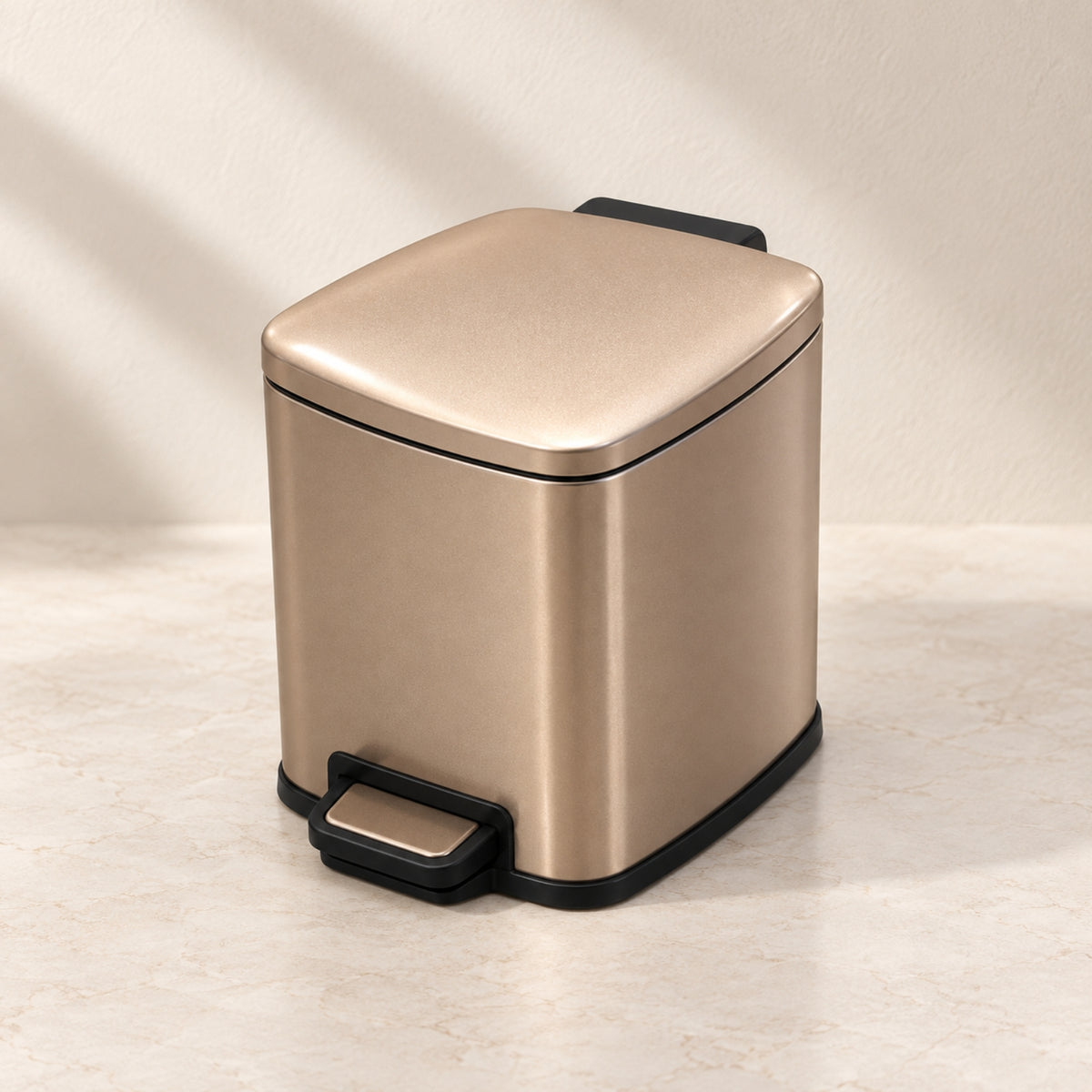 Rose Gold Mirror Pedal Waste Bin with Lid – Modern Square Design