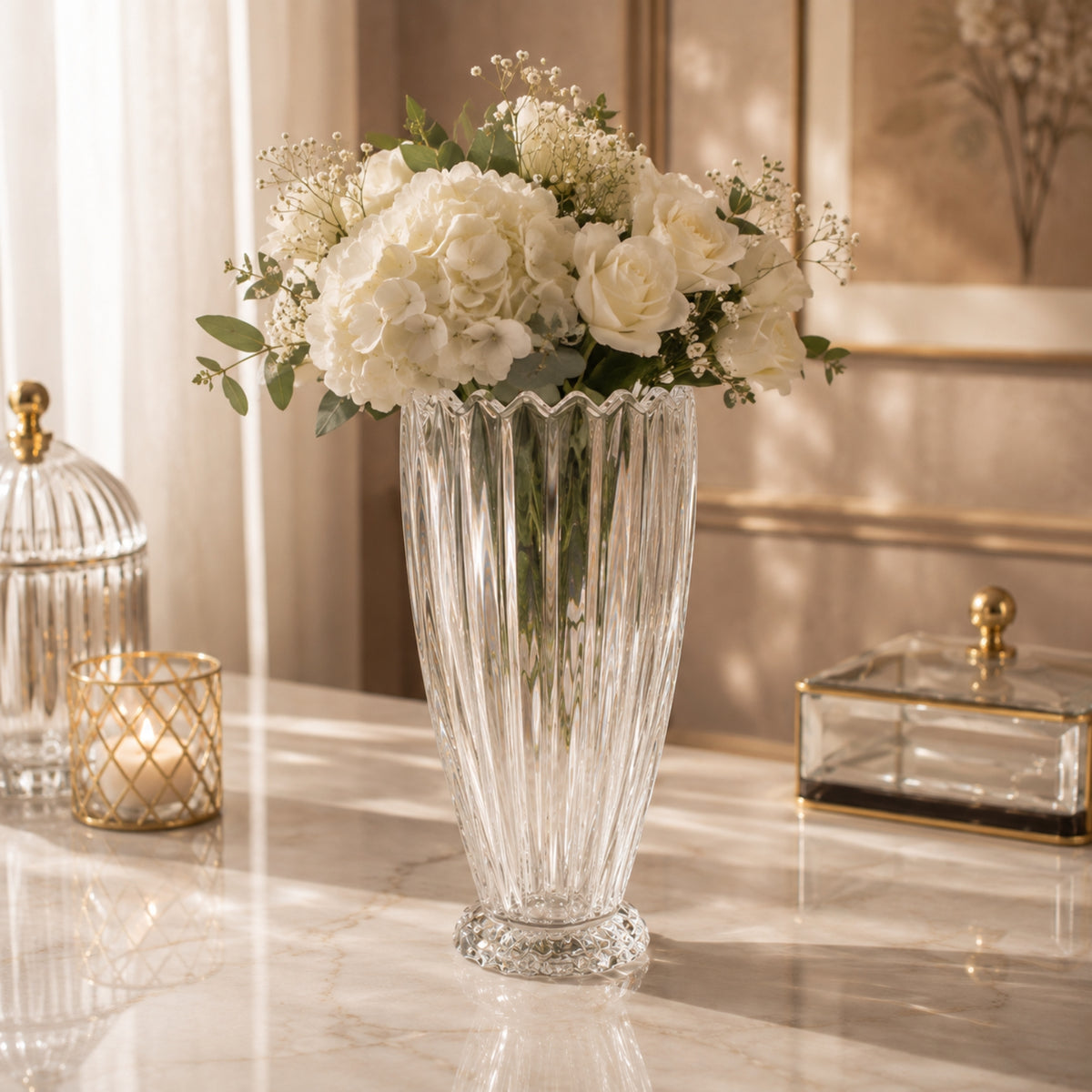 Luxury Tall Crystal Flower Vase – Clear
