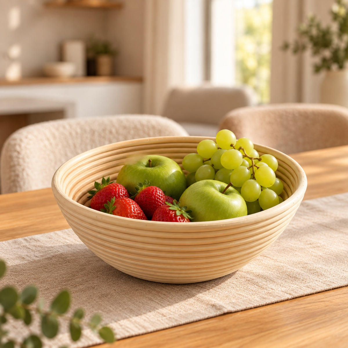 Natural Round Fruit Bowl – 23 × 8.5 cm | Elegant Fruit Serving Basket