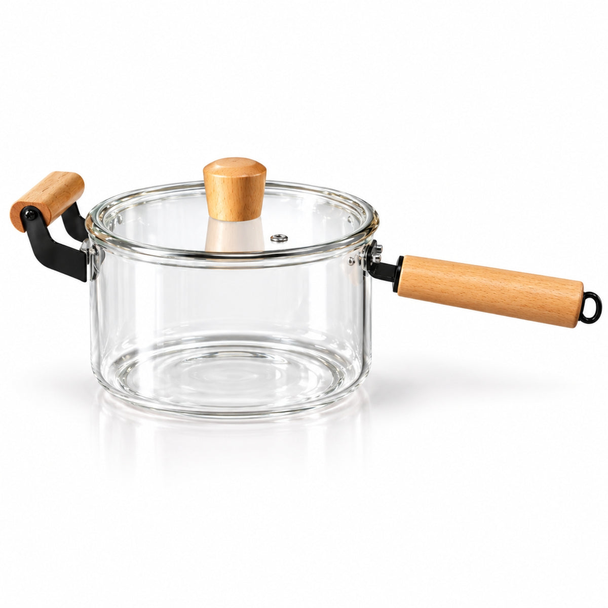2760ml Clear Glass Saucepan with Lid & Wooden Handle