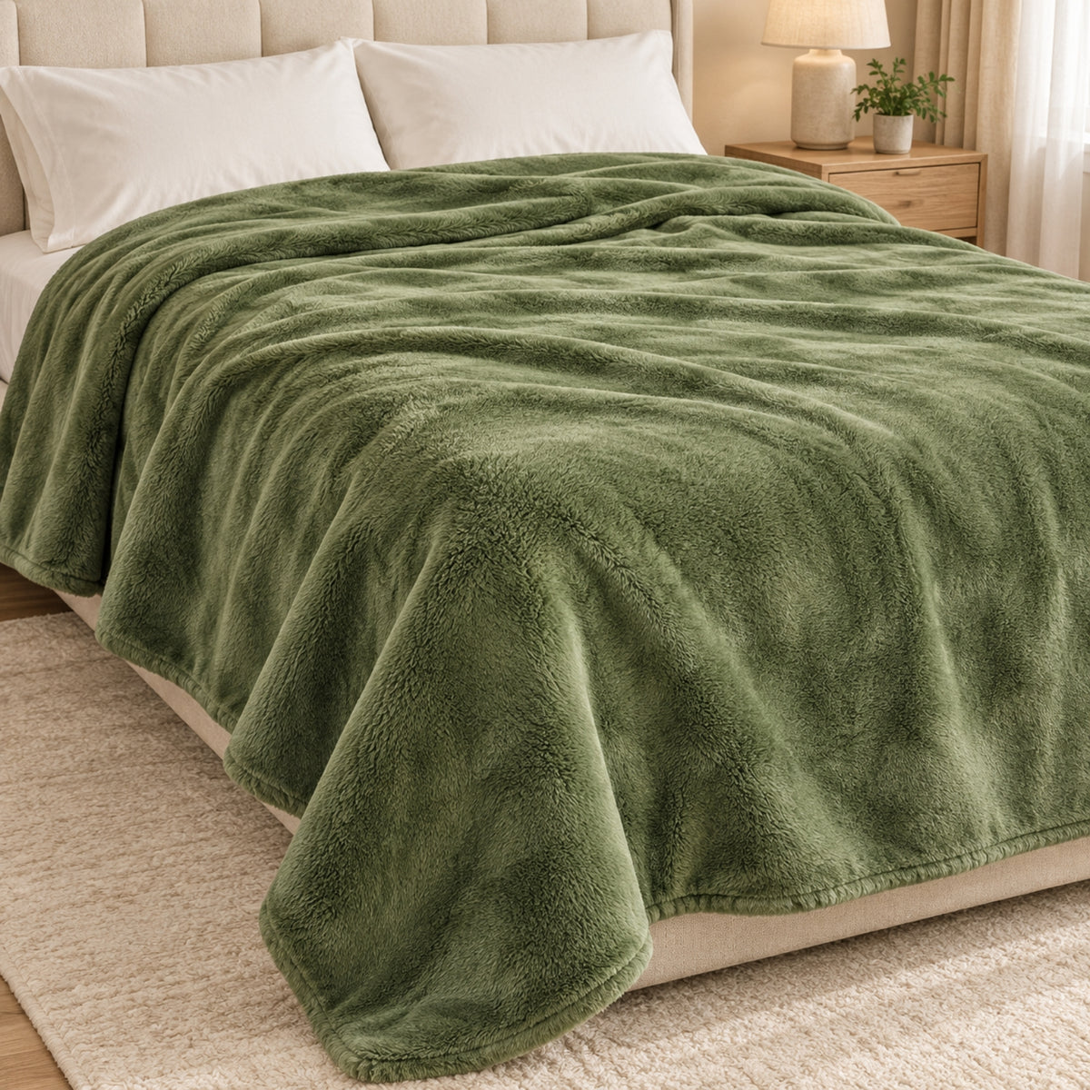 Premium Olive Green Velvet Blanket – 167 × 229 cm, 500 GSM