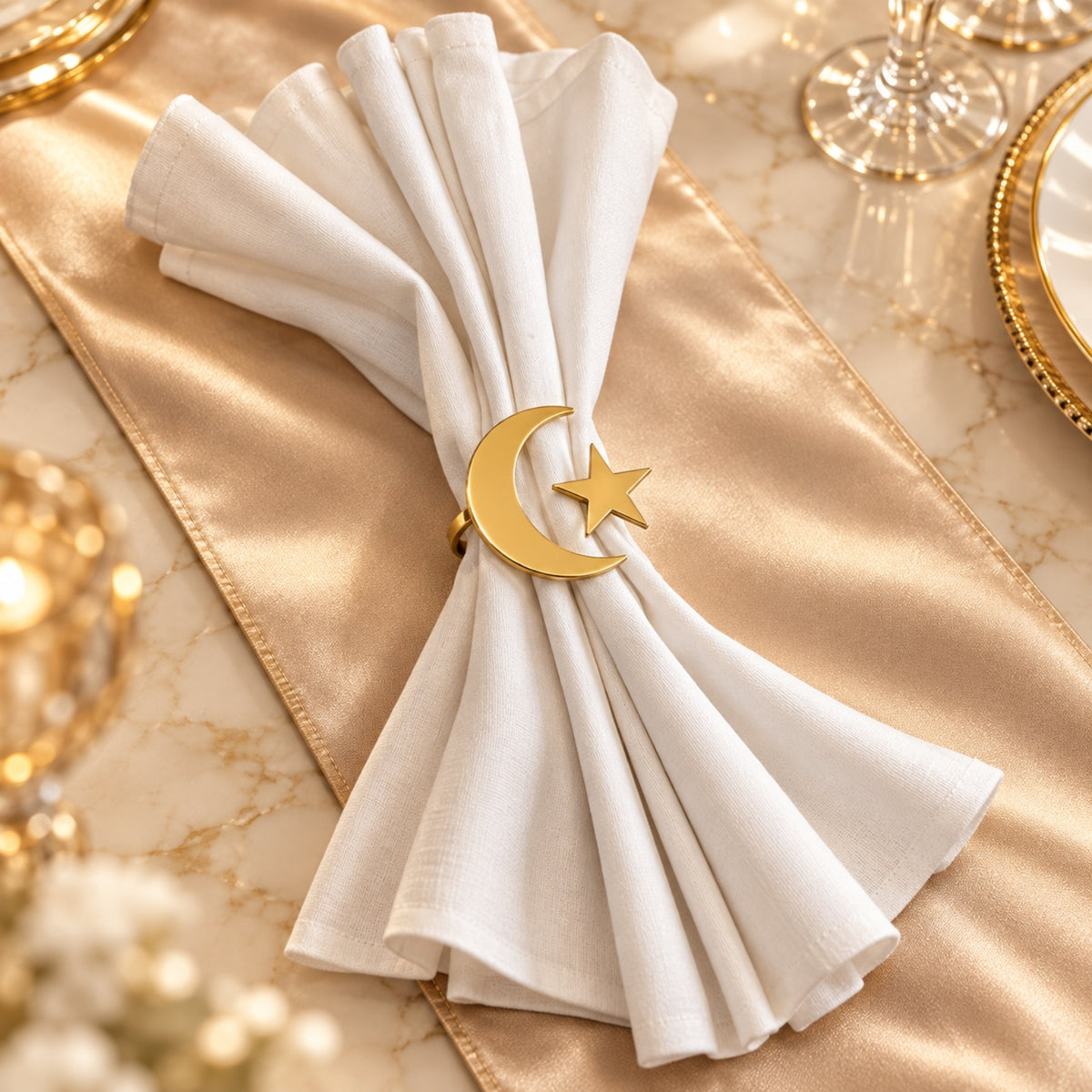 Gold Crescent Moon & Star Napkin Holder