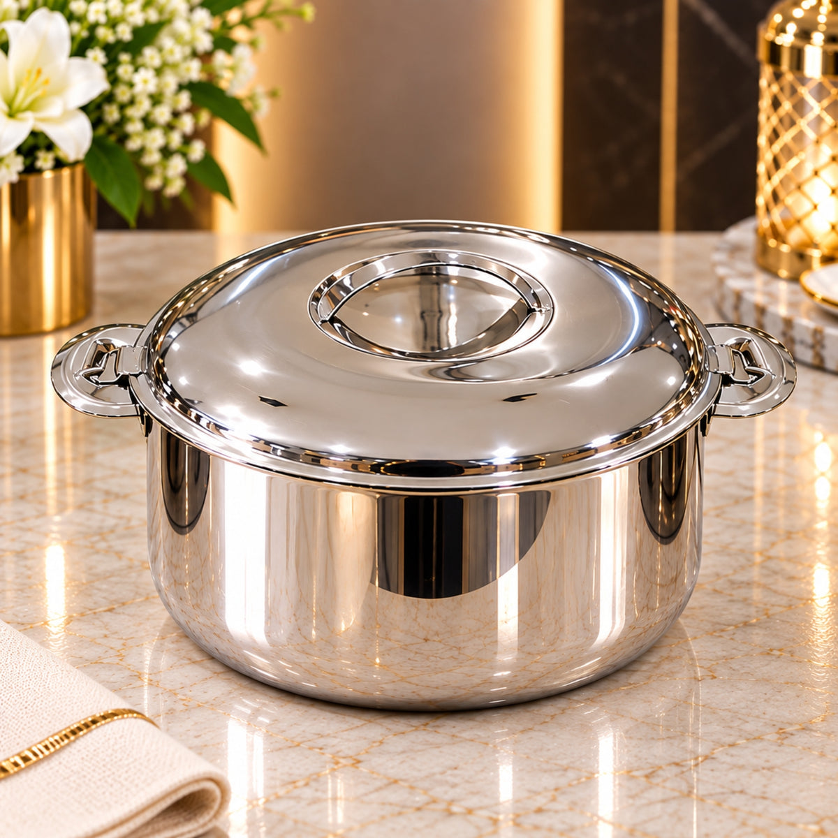 3-Piece Stainless Steel Hotpot Set 3L, 4L & 6L – Polished Silver