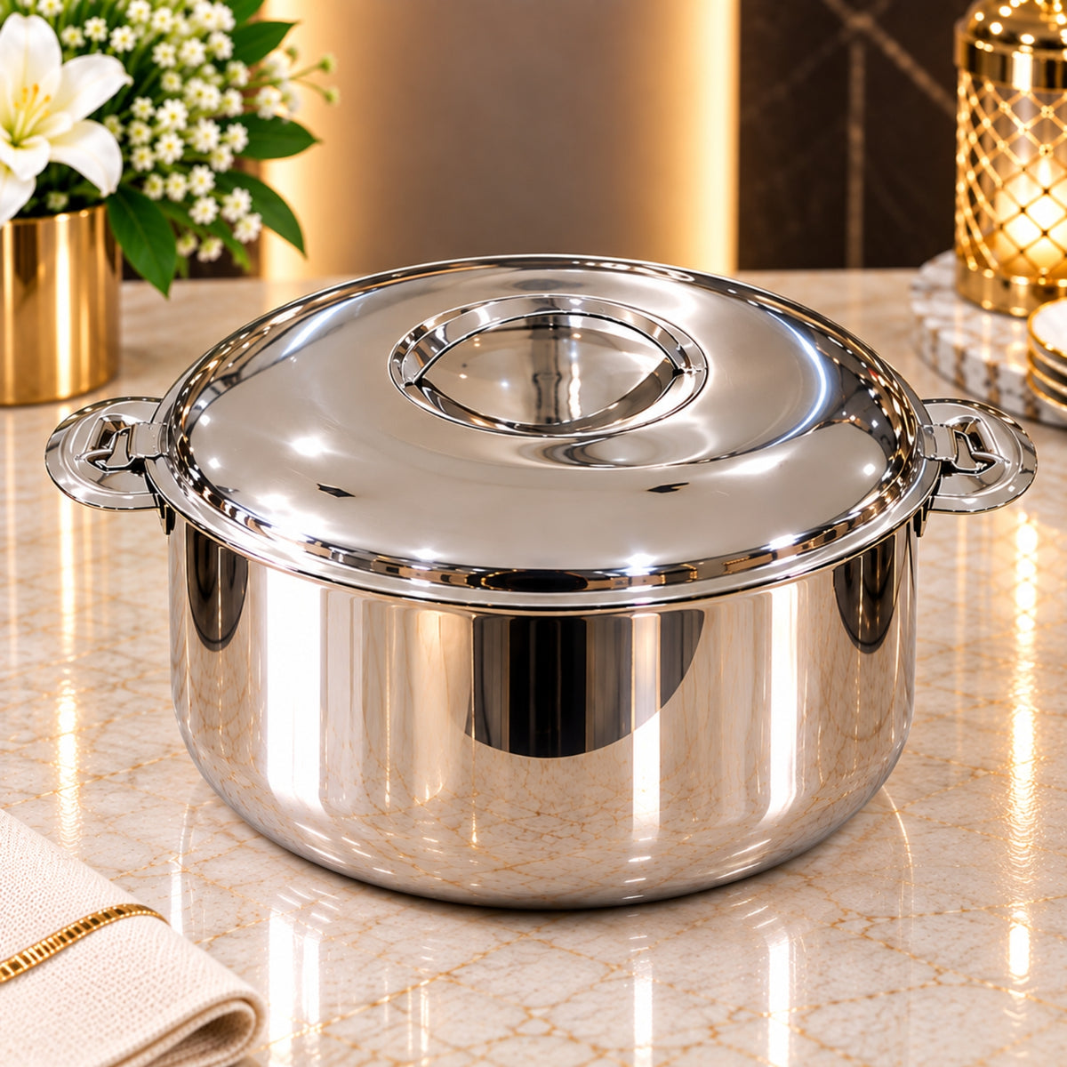 3-Piece Stainless Steel Hotpot Set 3L, 4L & 6L – Polished Silver