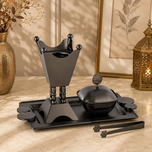 Incense Burner Set 4 Pieces Matte Black by Almarjan